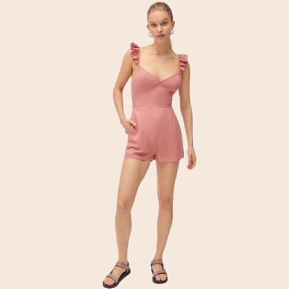 Urban Outfitters Rose Pink Kai Ruffle Tie-Back Romper Size 4 - Picture 2 of 14
